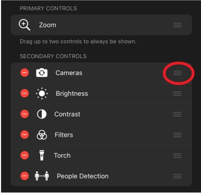 Magnifier app's controls